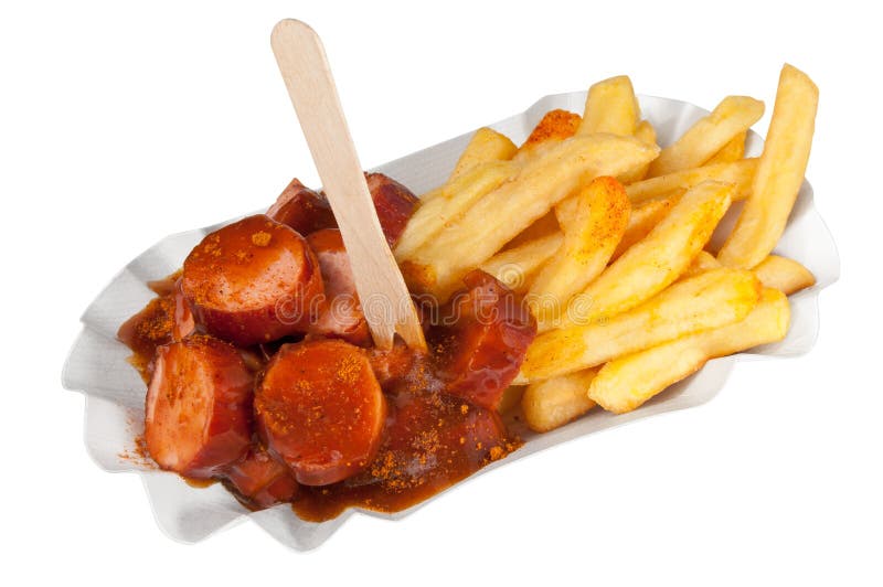 Curry sausage and chips stock image. Image of spicy, seasoning 23378661
