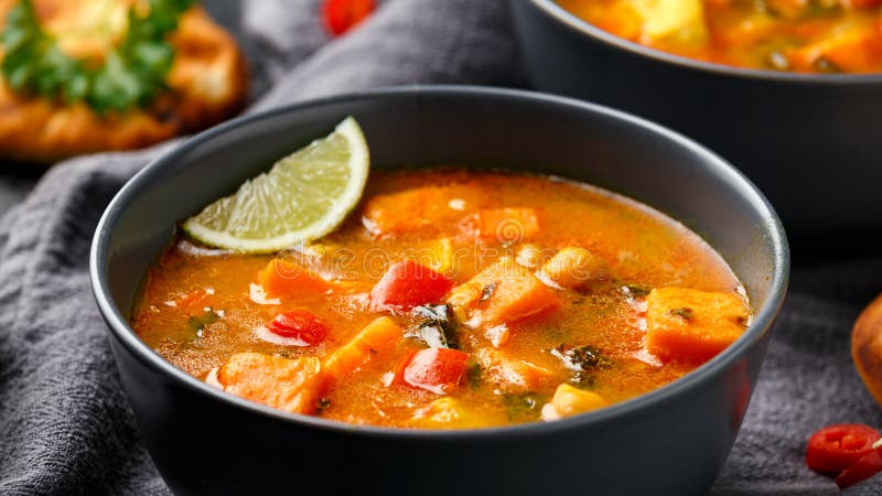 Curry Soup with Sweet Potato, Kale, Chickpea, Red Pepper and Chicken ...