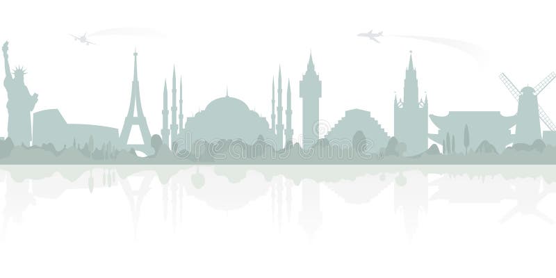 Curso e turismo Fundo do vetor com marcos do mundo ilustração royalty free Curso e turismo Fundo do vetor com marcos do mundo ilustração royalty free