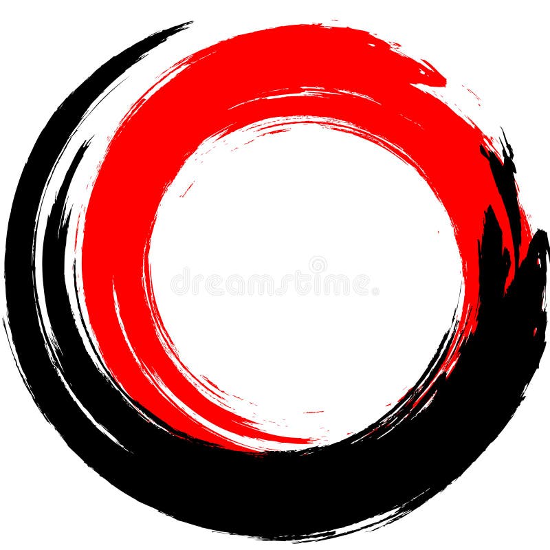Curso redondo da tinta preta e vermelha no fundo branco Ilustração do vetor de manchas do círculo do grunge