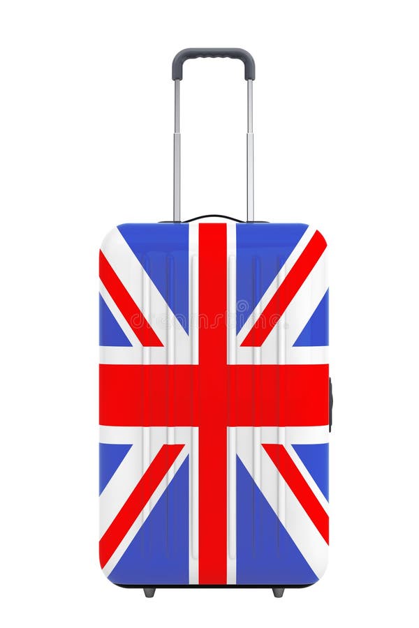 Curso a Reino Unido Concep Mala de viagem com bandeira BRITÂNICA rende 3D ilustração stock Curso a Reino Unido Concep Mala de viagem com bandeira BRITÂNICA rende 3D ilustração stock