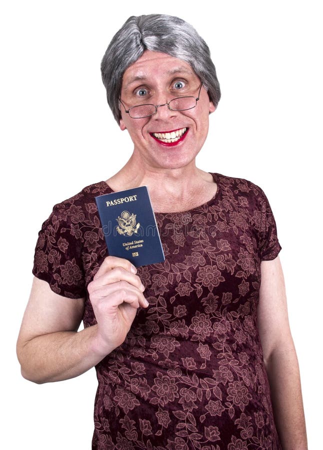 Curso sênior maduro feio velho engraçado do passaporte da mulher fotos de stock Curso sênior maduro feio velho engraçado do passaporte da mulher fotos de stock