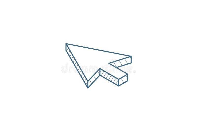 Cursor arrow, click isometric icon. 3d line art technical drawing. Editable stroke vector royalty free illustration