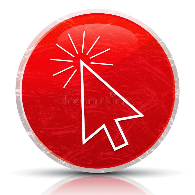 Cursor click icon metallic grunge abstract red round button illustration