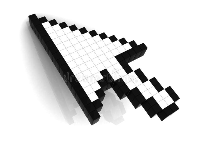 Cursor de la flecha 3d aislado en el fondo blanco con la sombra y la reflexión