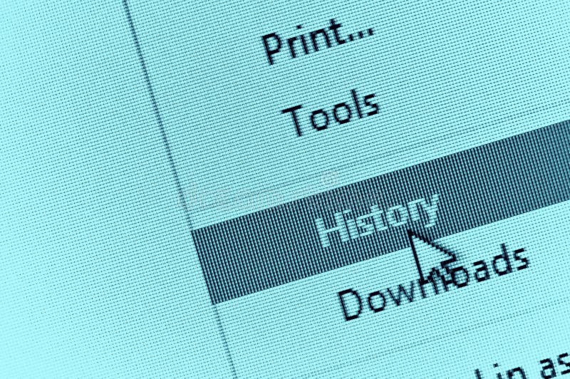 Cursor del ordenador que señala a la historia del navegador de Internet en el descenso dow