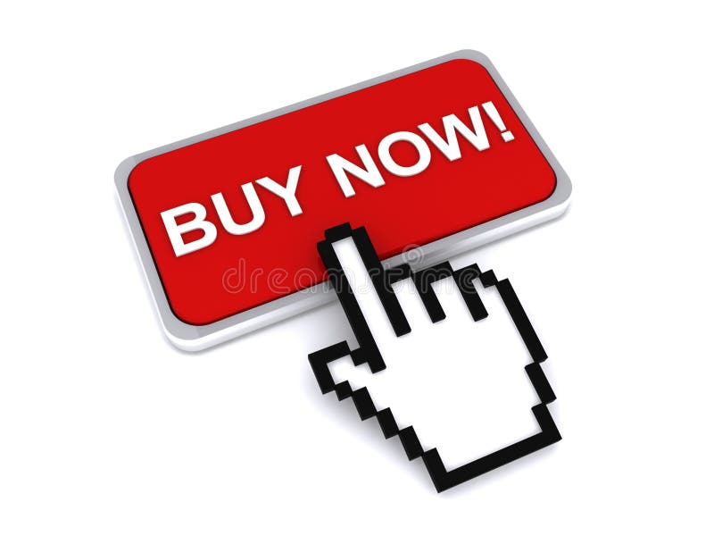 Cursor pressing buy now button vector illustration