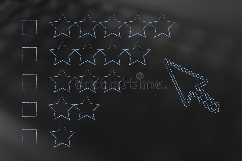 Cursore circa per cliccare un'opzione fra il cate differente di valutazione della stella illustrazione vettoriale
