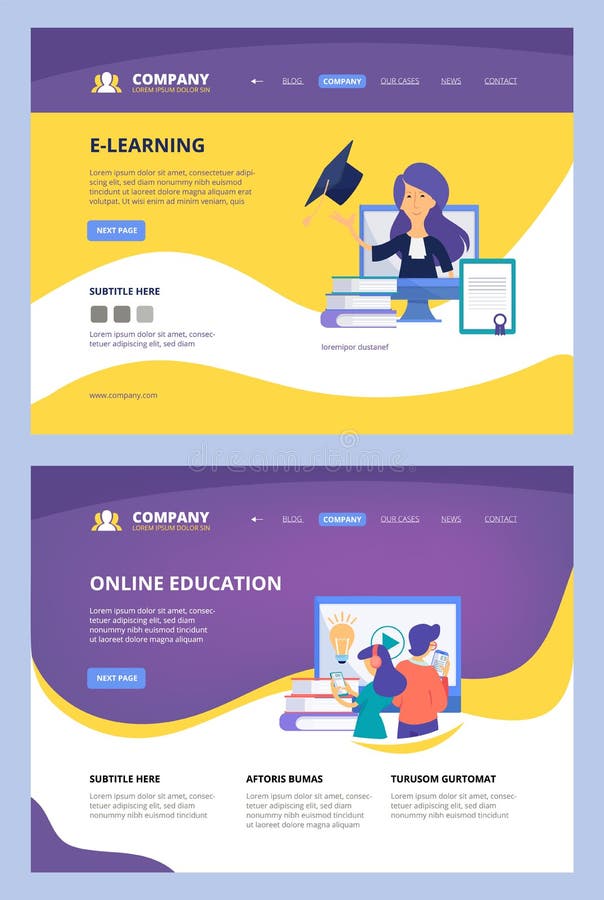 Cursos en l?nea Web de aterrizaje que aprende el sitio del negocio del vector del consultor de la distancia de Internet de la uni stock de ilustración Cursos en l?nea Web de aterrizaje que aprende el sitio del negocio del vector del consultor de la distancia de Internet de la uni stock de ilustración
