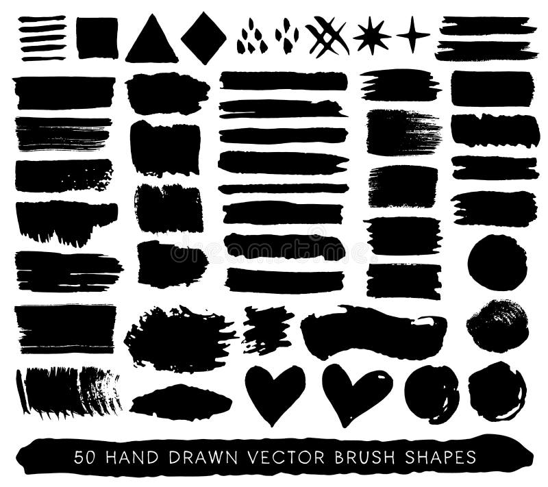 Cursos, gotas e formas tirados mão da escova do grunge da pintura Vetor