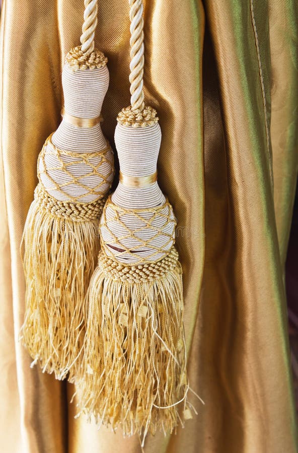 Curtain with golden tassel stock image. Image of decoration 27105321
