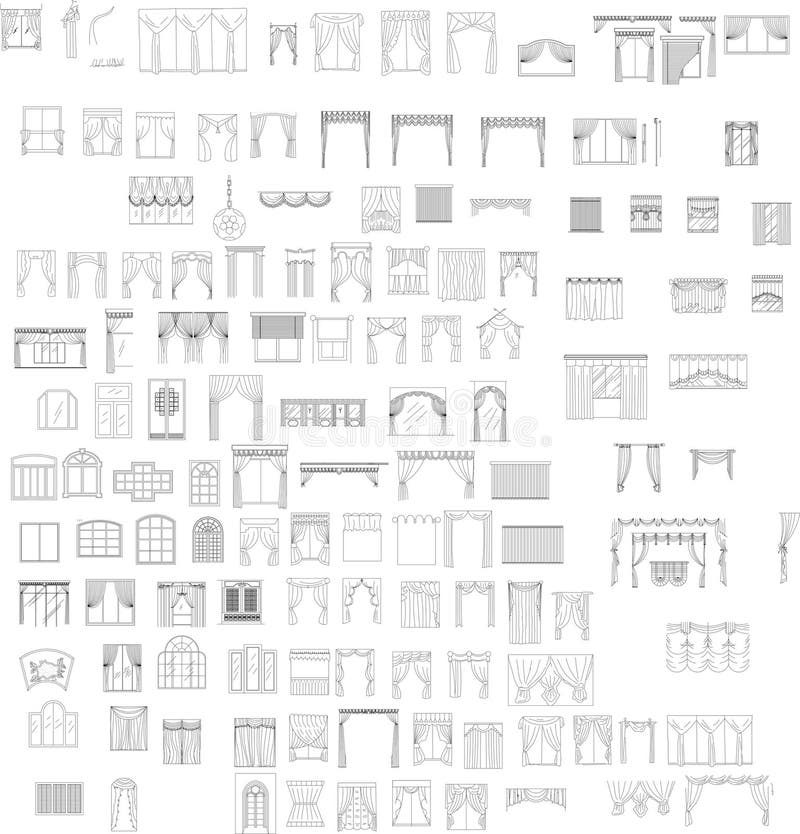 Curtain Symbol Collection for Vector Interior Design Writing stock illustration