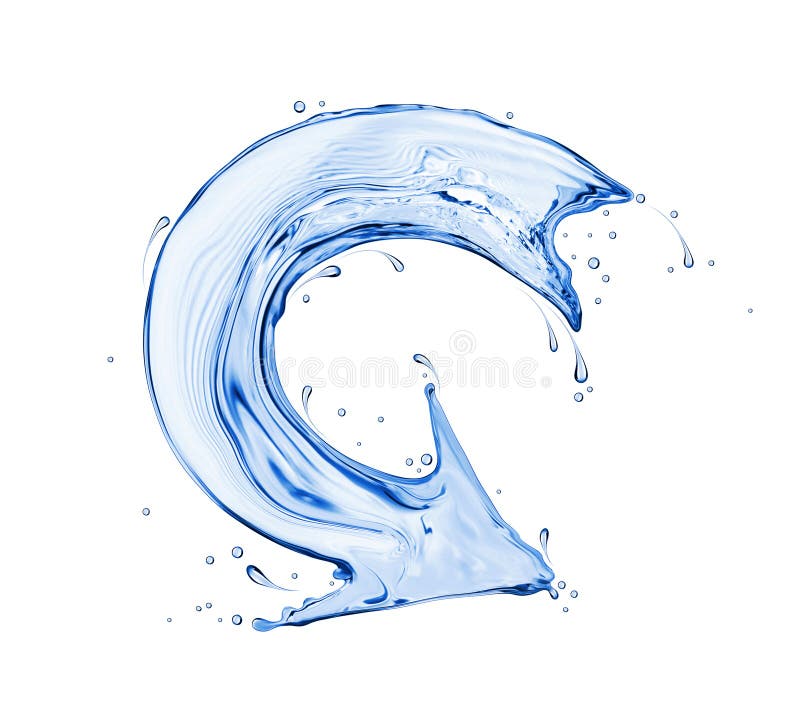 Curved arrow made of water, isolated on a white background