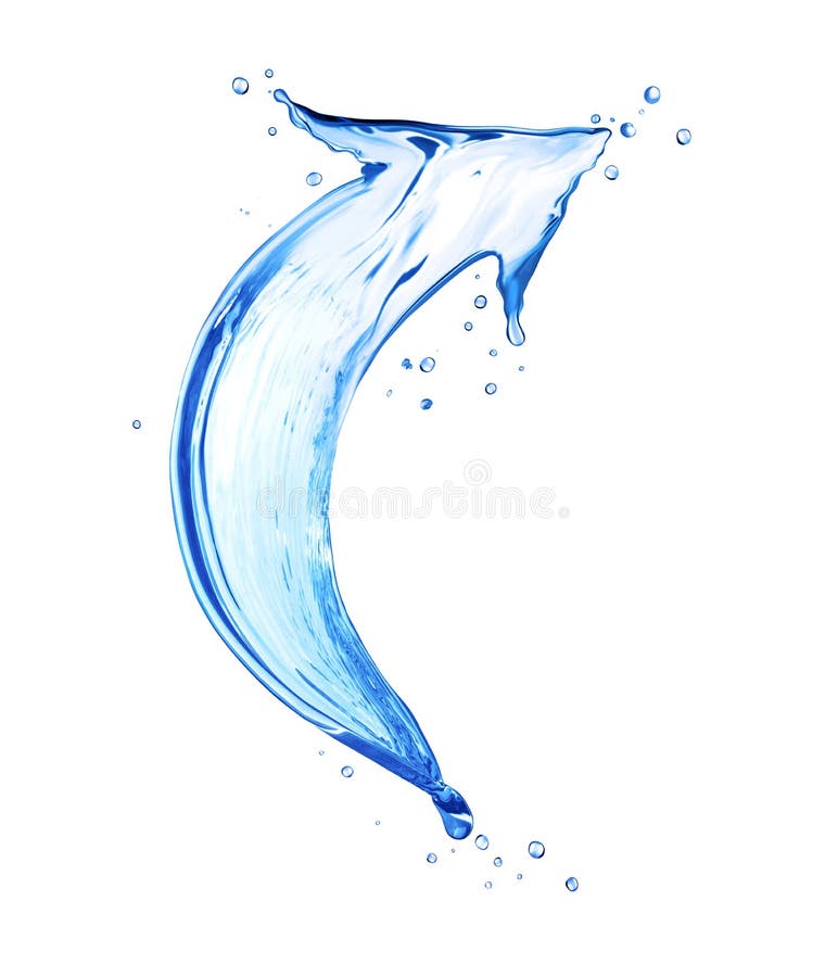 Curved arrow made of water splashes, isolated on a white background