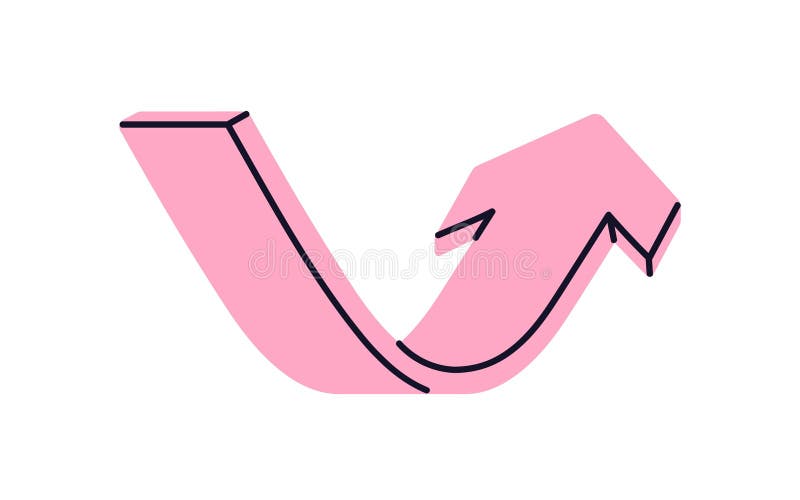 Curved arrow pointing upward. Twisting bent pointer rising up for showing direction, growth trend, improvement concept. Flowing royalty free illustration