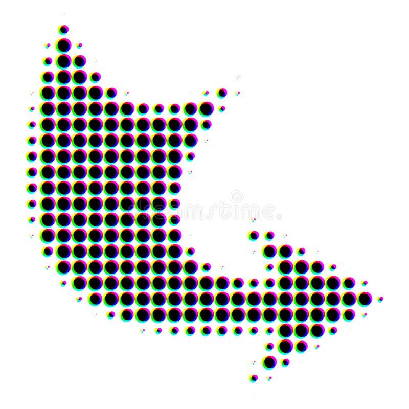 Curved dotted arrow icon with colorful glitch effect royalty free illustration