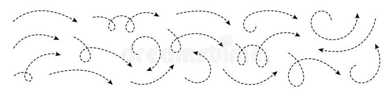 Curved dotted arrow. Zigzag arrow stripes design with dotted lines. stock illustration