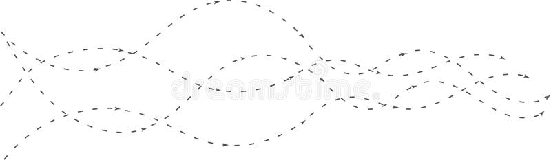 Curved dotted lines with arrowheads indicate movement. Simple diagram for logistics, planning or data flow visualization royalty free illustration