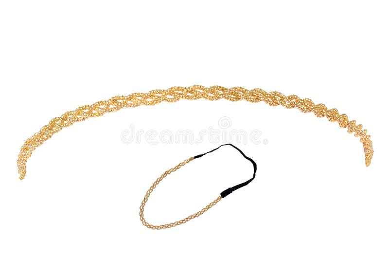 Curved golden metallic headband made of multiple weaved golden fibers, fashion item isolated on white background royalty free stock image Curved golden metallic headband made of multiple weaved golden fibers, fashion item isolated on white background royalty free stock image