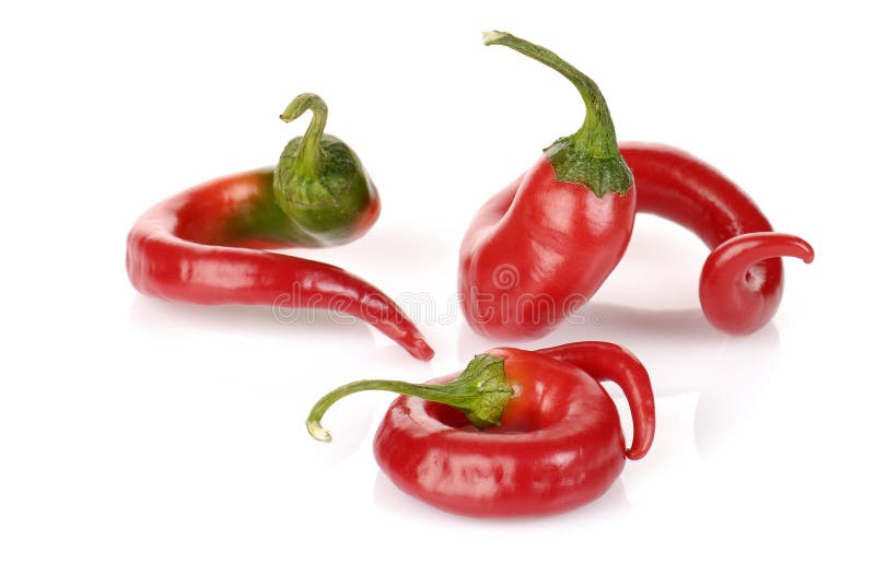 Curved red chilli peppers