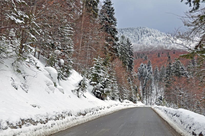 Curved snow road