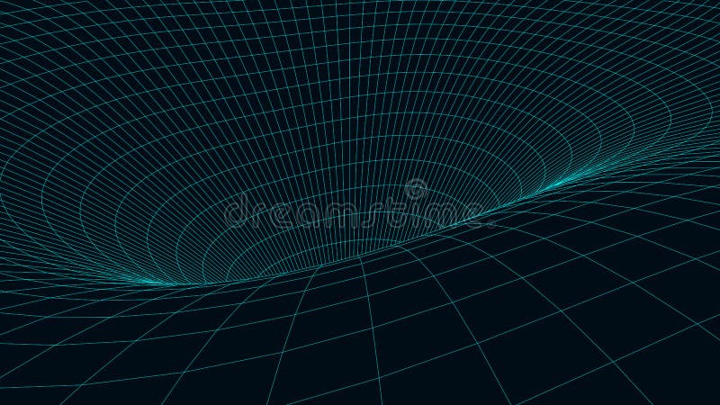 Curved wireframe abstract tunnel. Wavy 3D vector wormhole with a mesh structure vector illustration