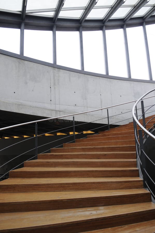 Curved Wooden Staircase_Interior Modern Architecture stock photos