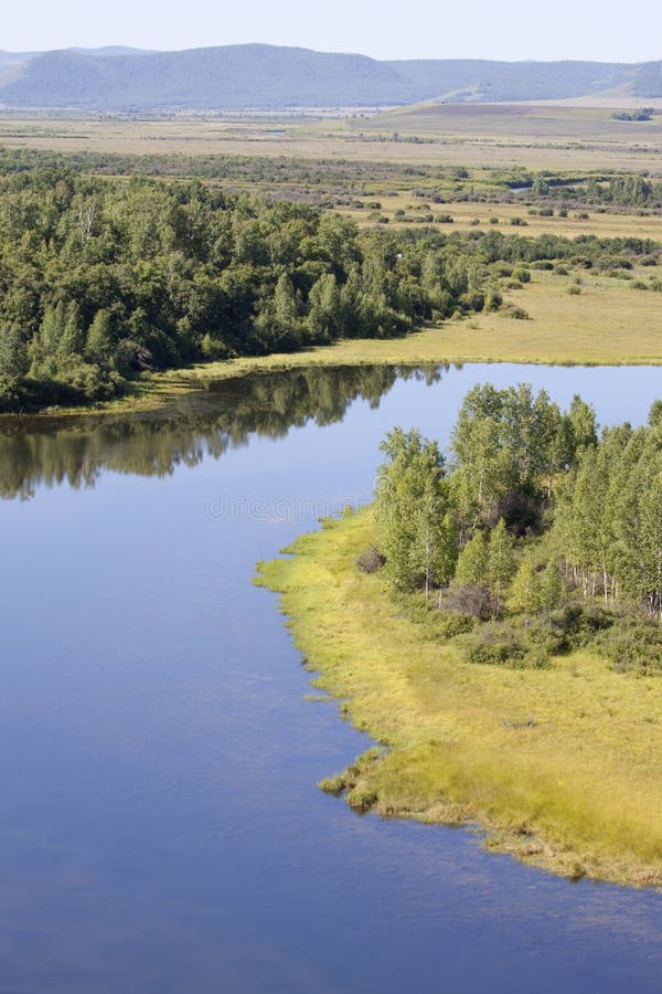 Curving blue river