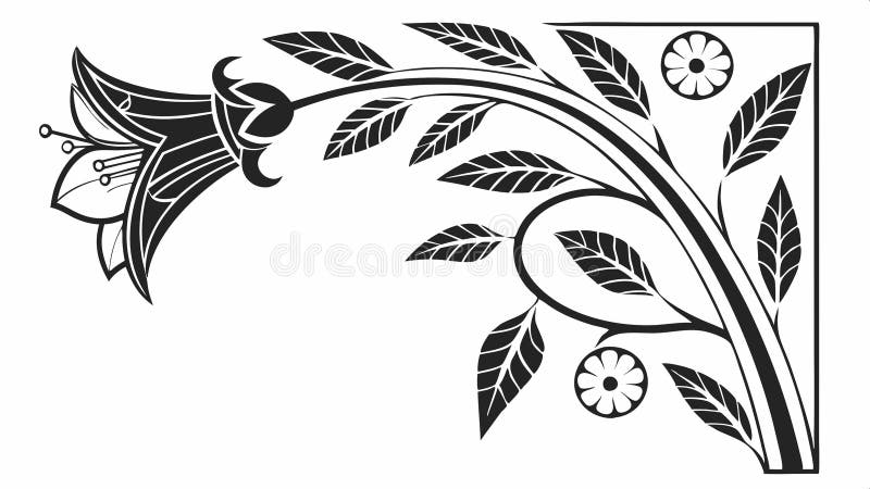 Curving floral corner with lily and leaves, flowing botanical design vector design Generative AI vector illustration