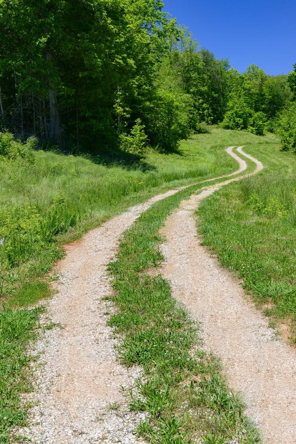 A curving road leads the eye into the distance on a vibrant spring mornin stock photography A curving road leads the eye into the distance on a vibrant spring mornin stock photography