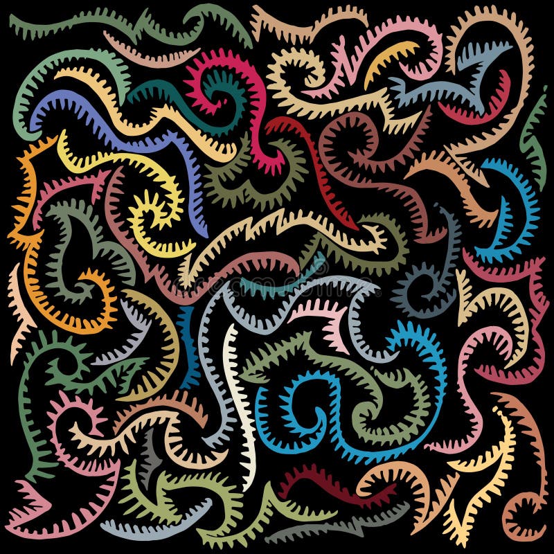 Curving spiky sguiggly stripes, generated manually, crowded image in muted colors royalty free illustration Curving spiky sguiggly stripes, generated manually, crowded image in muted colors royalty free illustration
