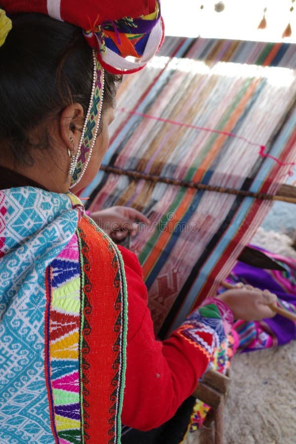 Cusco, Peru 1 July, 2022 a Quechua Lady Weaves Traditional Andean