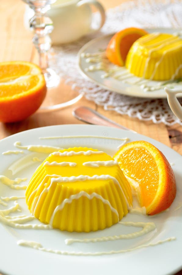Custard Pudding With Vanilla Sauce And Orange Stock Photo Image of