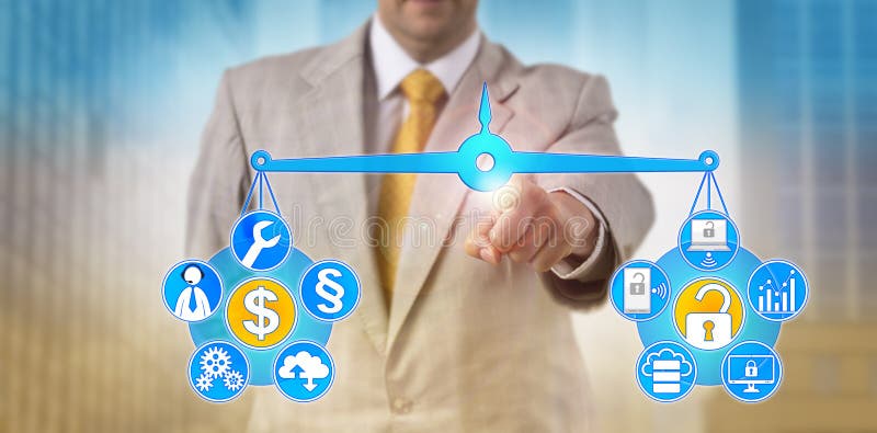 Custo e Cybersecurity de Balancing Out a TI do gerente imagens de stock royalty free Custo e Cybersecurity de Balancing Out a TI do gerente imagens de stock royalty free