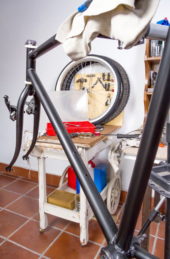 Custom Fixie Bike Parts in a Restoration Process Stock Image Image of