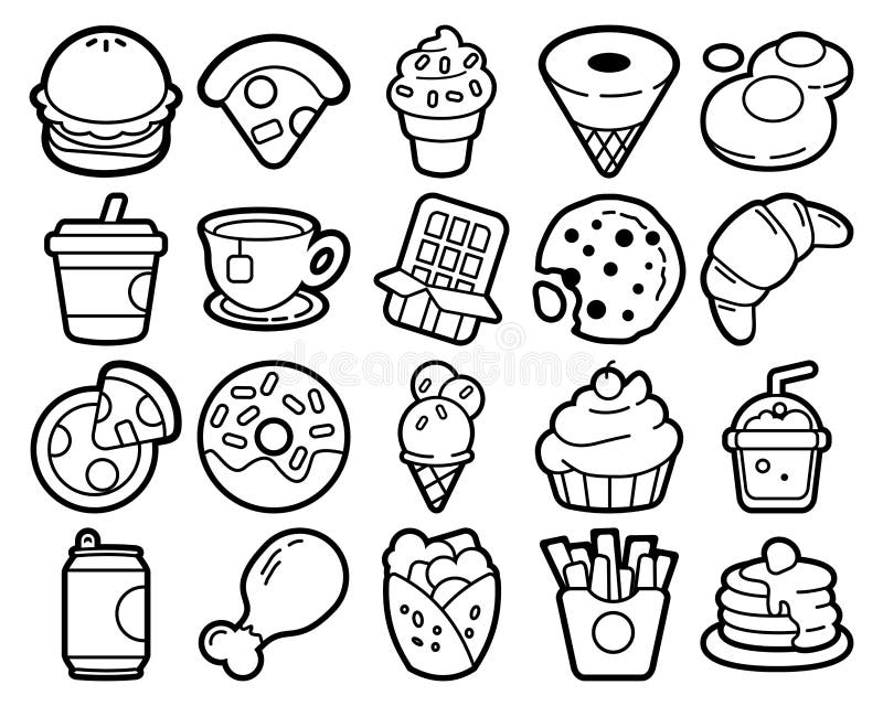 25 Custom Food Snacks Drinks Icons Stock Vector - Illustration of ...