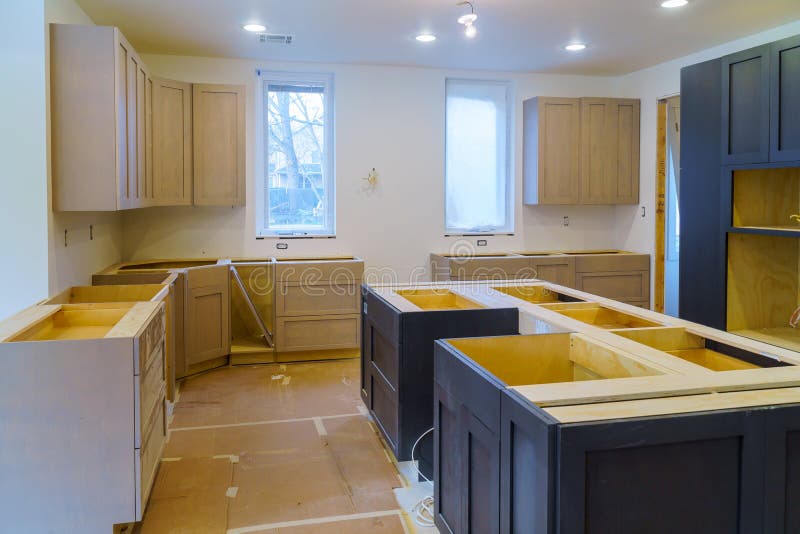 Custom Kitchen In Various Of Installation Base Cabinets Stock