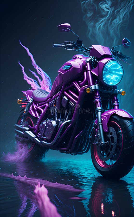 Custom Motorcycle Graphic Image in Vibrant Volumetric Pink Lighting and with a Reflection Image