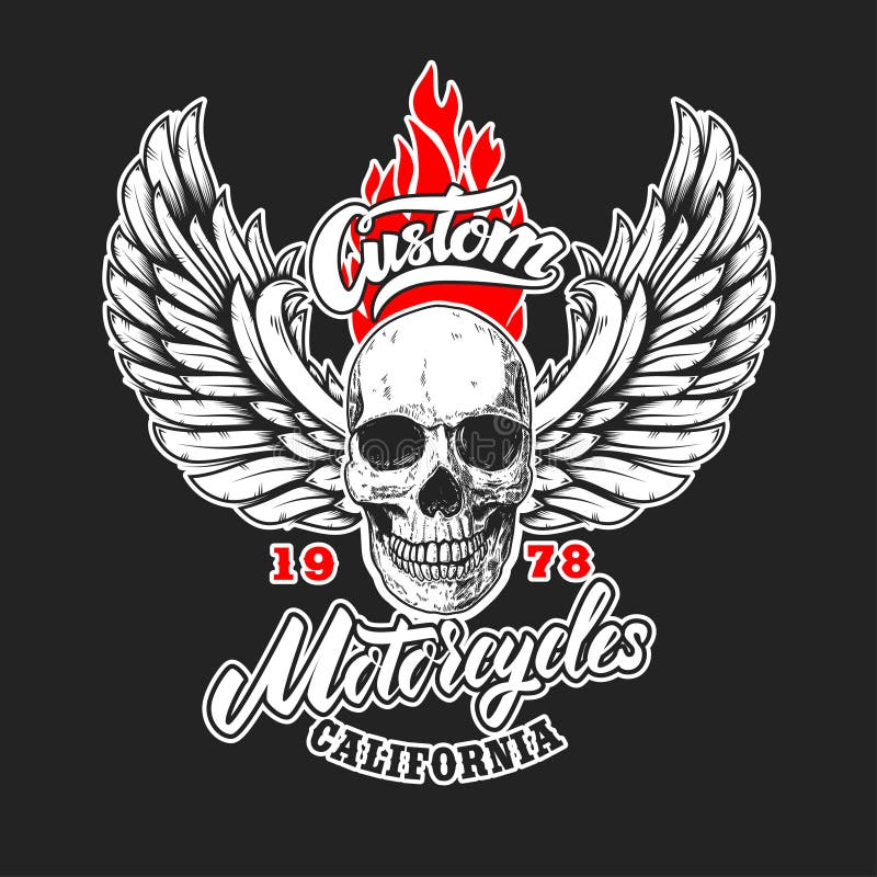 Custom Motorcycles .Poster Template with Winged Skull. Design Element ...