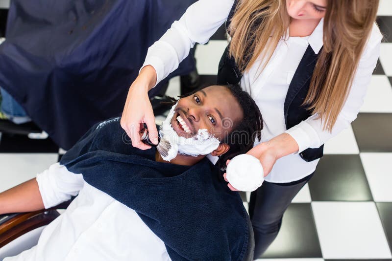 Customer at Barber Shop with Shaving Cream Stock Image Image of razor
