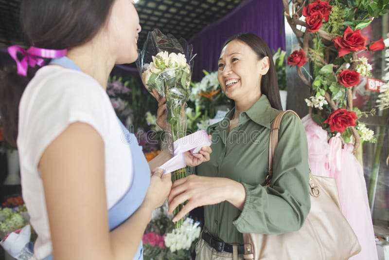 Customer Buying Bunch of Flowers in Flower Shop Stock Image Image of