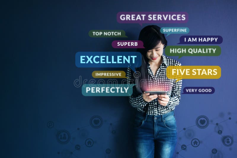 Customer Experience Concept. Soft focus of Happy Client standing stock photos