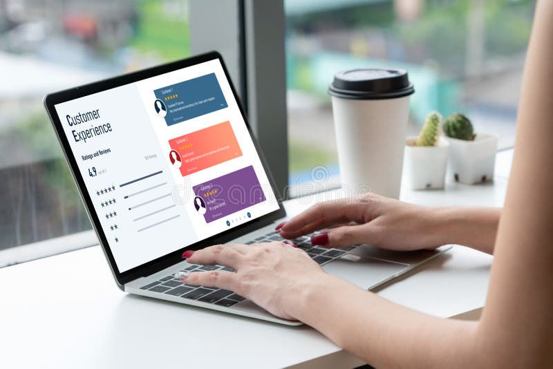 Customer experience and review analysis by modish computer software stock photos