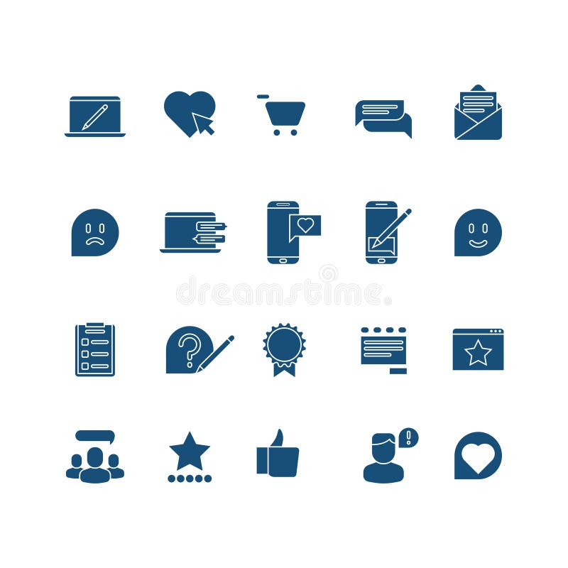 Customer experience, user rating, testimonials vector icons set royalty free illustration