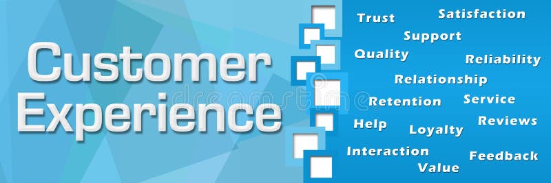 Customer Experience Wordcloud Blue Square Separator stock illustration