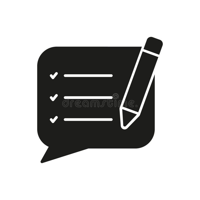 Customer Message Feedback Silhouette Icon. Write, Edit, Comment. Blog Content, Copywriting Symbol. Support Chat Glyph stock illustration
