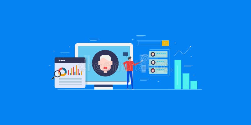 Customer profile analysis, client data monitoring, know your customer flat design web banner template. stock illustration.