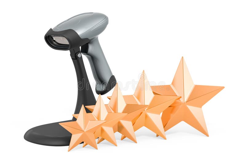 Customer rating of barcode reader, scanner. 3D rendering stock illustration