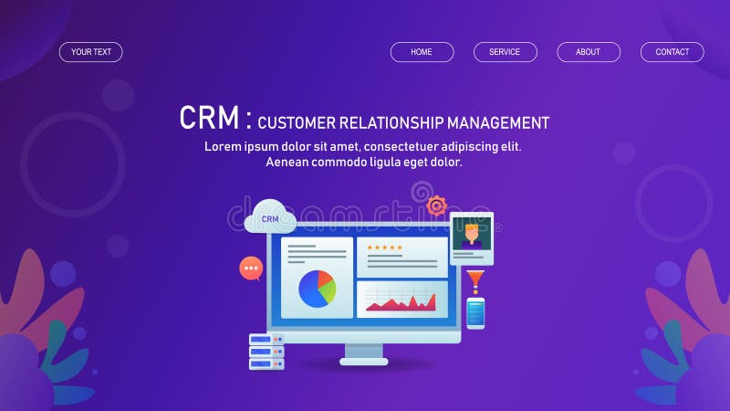 Customer relation management, cloud computing, business process management tool, auto respond system technology, web banner,. Customer relationship software banner vectors