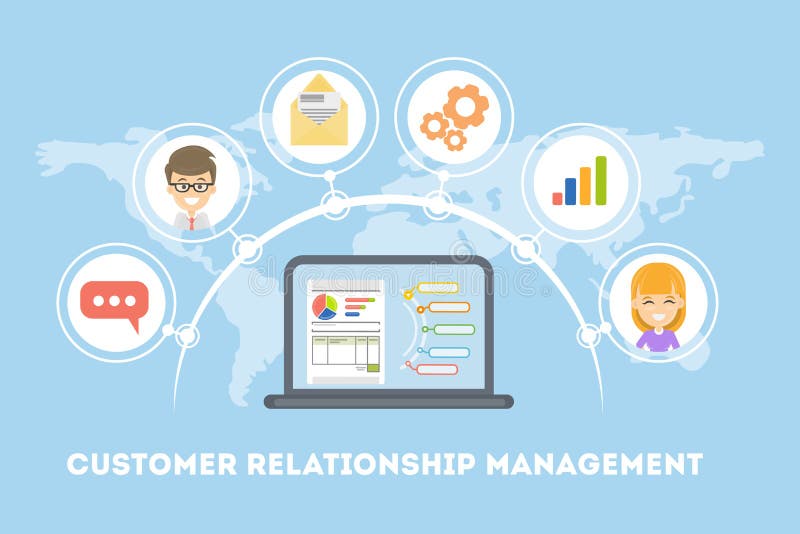 Customer relationship management. Idea of marketing, targeting and organization. Customer relationship software banner vectors